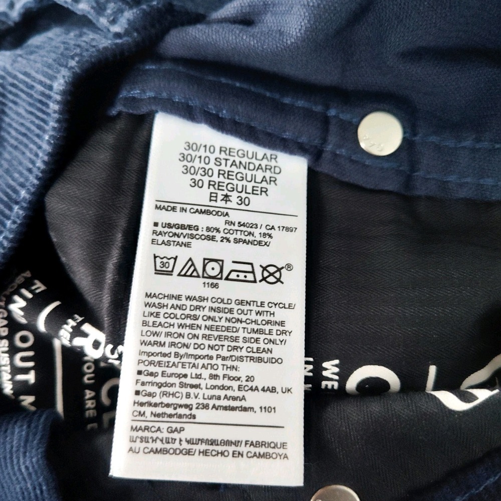 New Gap Pants Size 10 Corduroy Blue Vintage Slim High Rise Preppy Warm Apres Ski - Picture 7 of 7